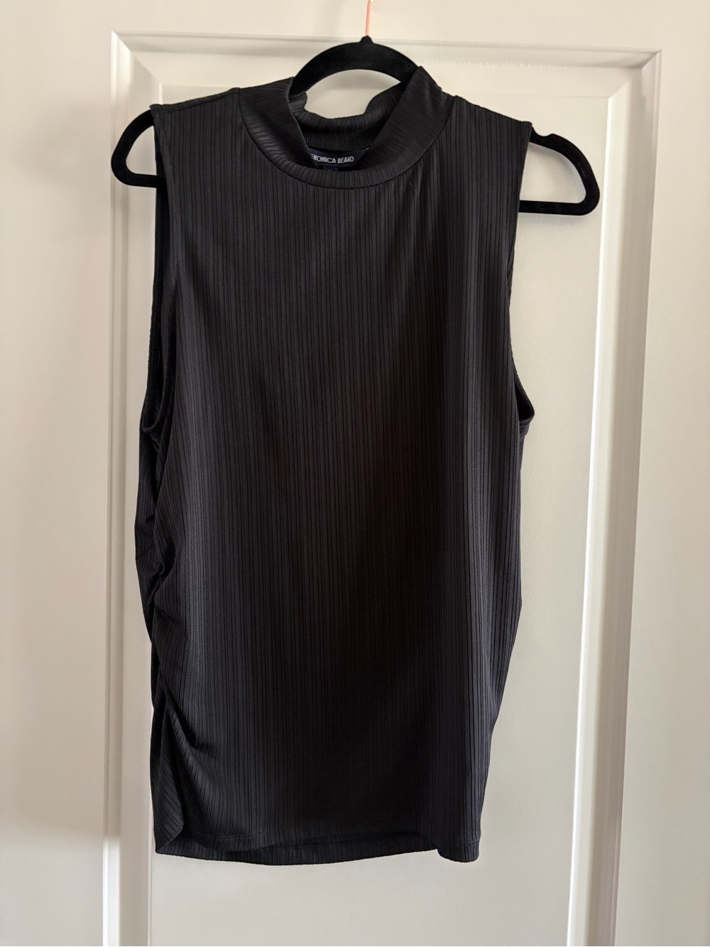 Veronica Beard Sleeveless Mock Neck Ribbed Tank Top - Black